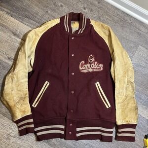 1950's Compton College Varsity Letterman Jacket Size 42 Wool Leather USA